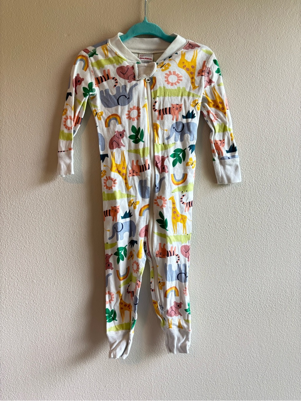 Hanna Andersson Full Zip Pajamas with Rainbow Safari Animal Print Organic Cotton